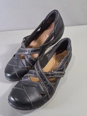 Clarks Ashland Spin Q Slip-On Loafer Mary Jane Womens Comfort Shoe Sz 7.5 Black